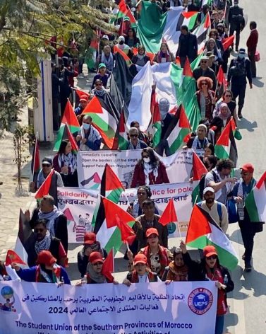 Protesto contra os ataques de Israel a Gaza, na marcha do dia de abertura do Fórum Social Mundial em Katmandu / Crédito: Marty Logan/IPS