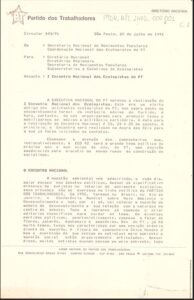 Circular 043/91 informando a aprovação da realização do I Encontro Nacional dos Ecologistas