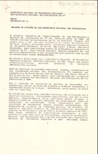 Balanço da Atuação da Sub-Secretaria Nacional dos Ecologistas