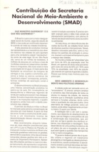 Contribuição da Secretaria Nacional de Meio-Ambiente e Desenvolvimento (SMAD)