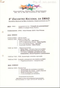 Programação do 6º Encontro Nacional da SMAD do PT