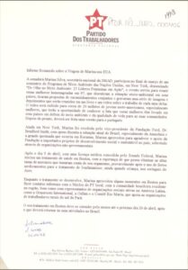 Informe Resumido sobre a Viagem de Marina nos EUA