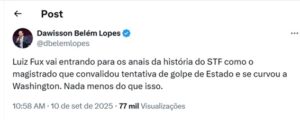 Voto infinito de Fux: reação nas redes fala em “vergonha” e “impunidade”