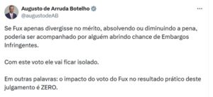 Voto infinito de Fux: reação nas redes fala em “vergonha” e “impunidade”
