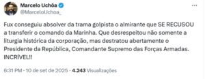 Voto infinito de Fux: reação nas redes fala em “vergonha” e “impunidade”