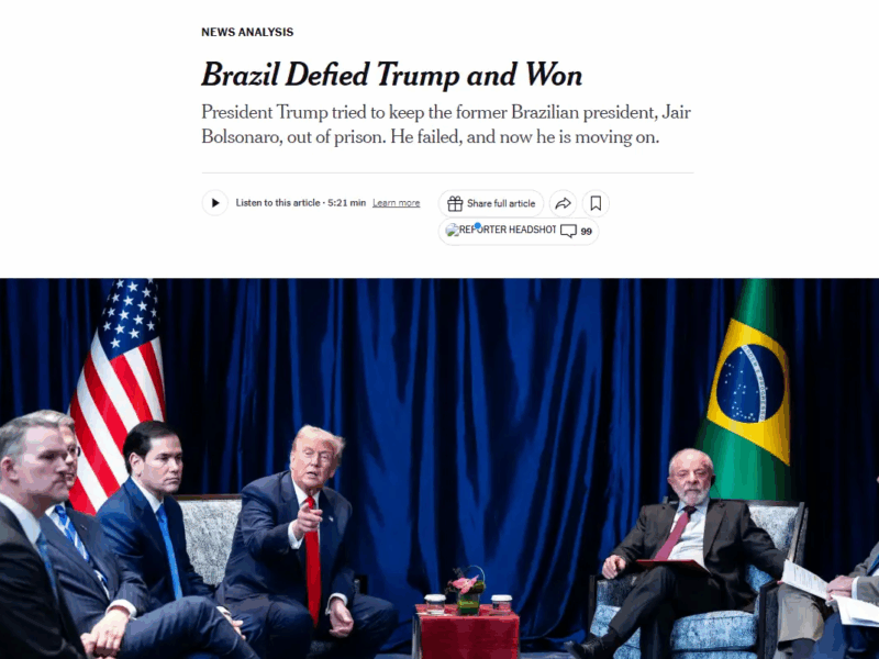 Bolsonaro preso isola Trump e reforça soberania do Brasil, diz NYT 