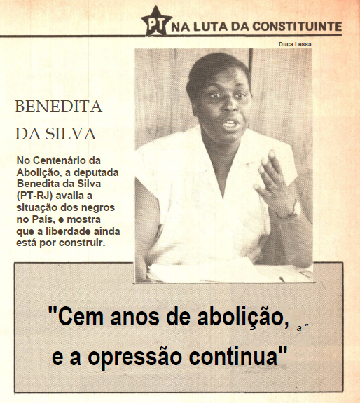 Entrevista com a deputada constituinte Benedita da Silva, sobre Centenário da abolição