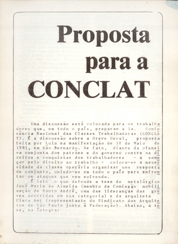 Proposta para a CONCLAT: Trabalhadores e Greve Geral em 1981
