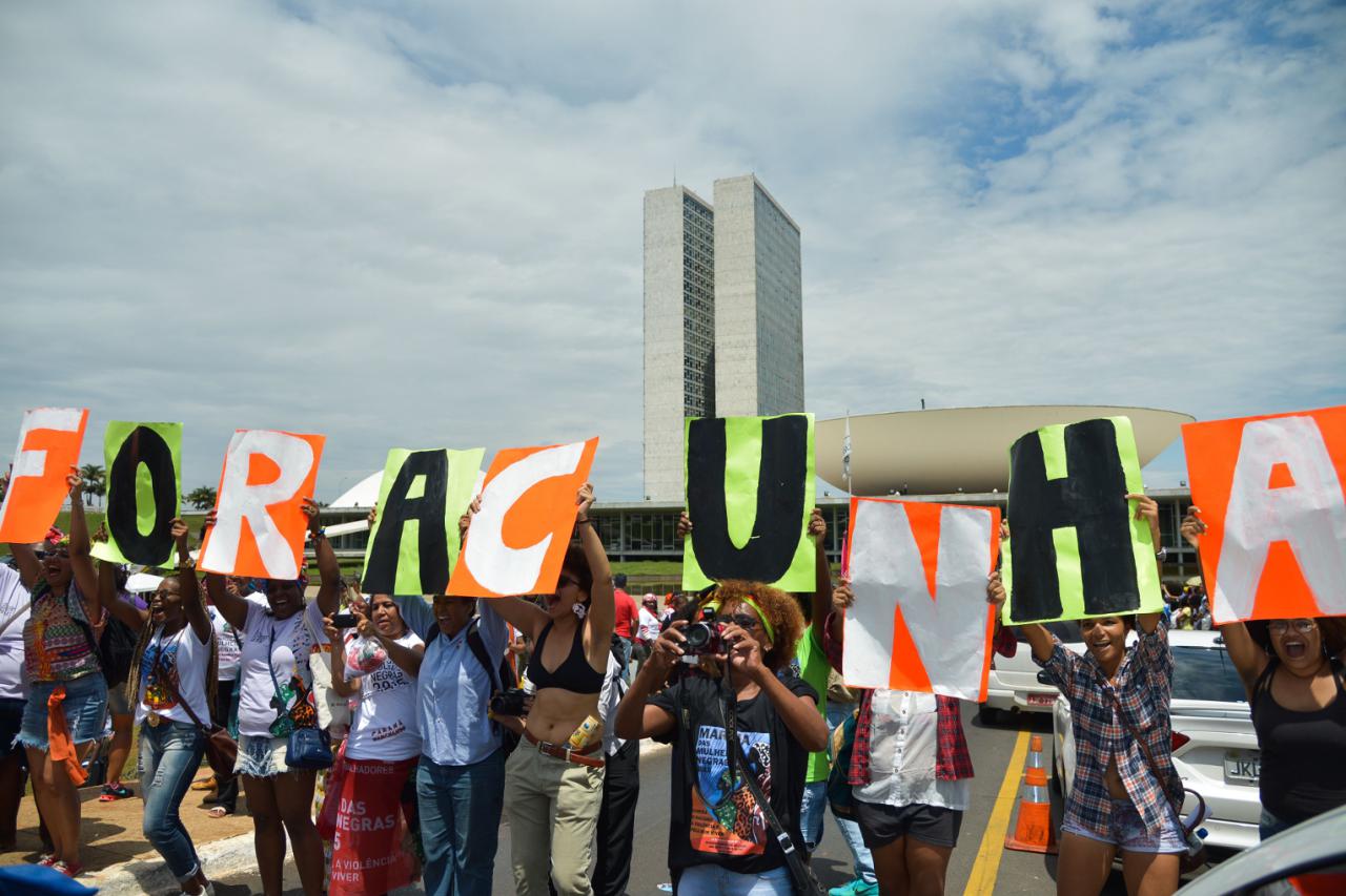 Protesto FORACUNHA em Brasília com ativistas mulheres negras