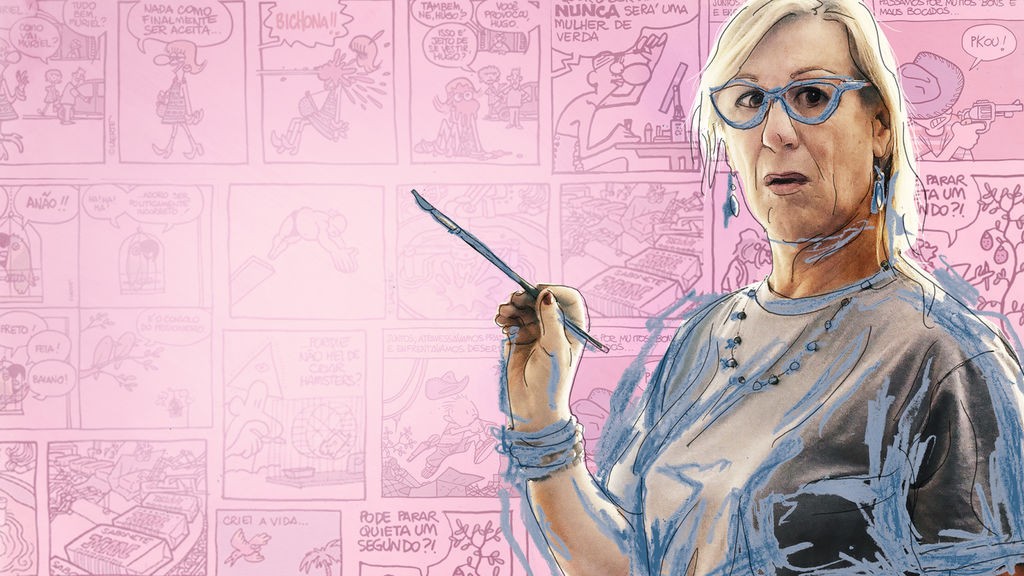 Mulher Artista em Fundo de Quadrinhos