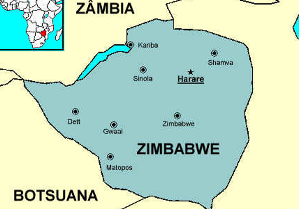 Mapa Político de Zimbábue e Cidades Principais