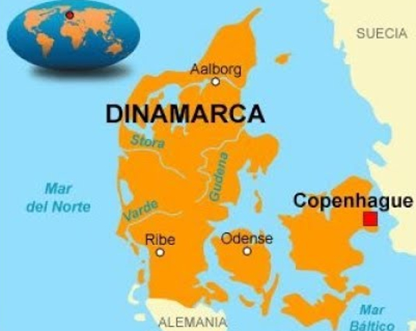 Mapa político-geográfico da Dinamarca: Cidades e Fronteiras