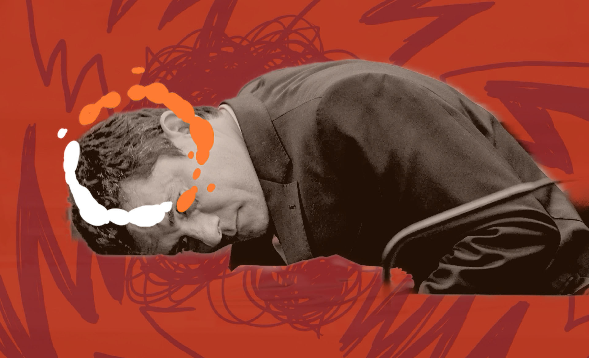 Exaustão e Crise: Homem com Cabeça Baixa