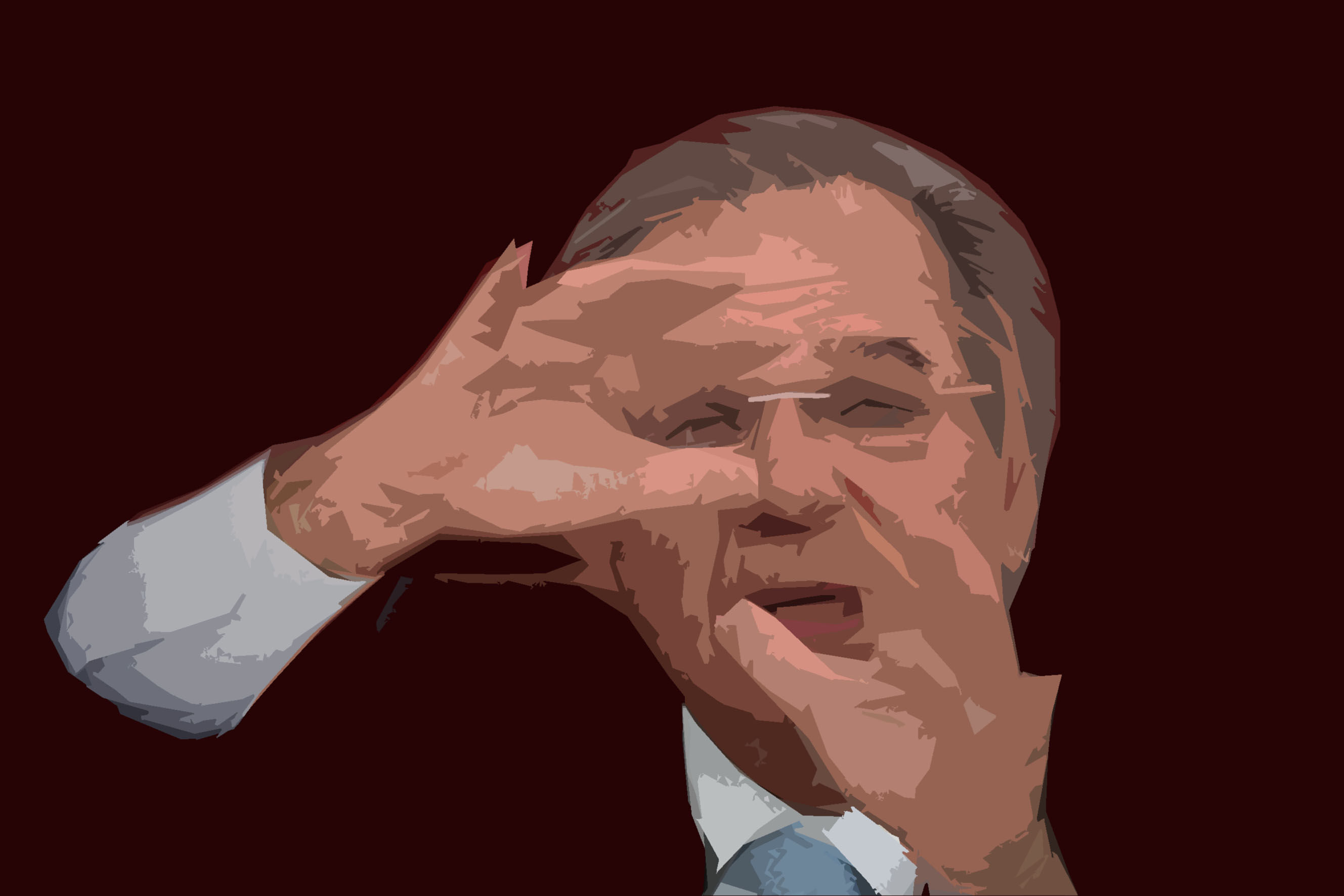 Homem com mãos no rosto, expressão de foco e seriedade.