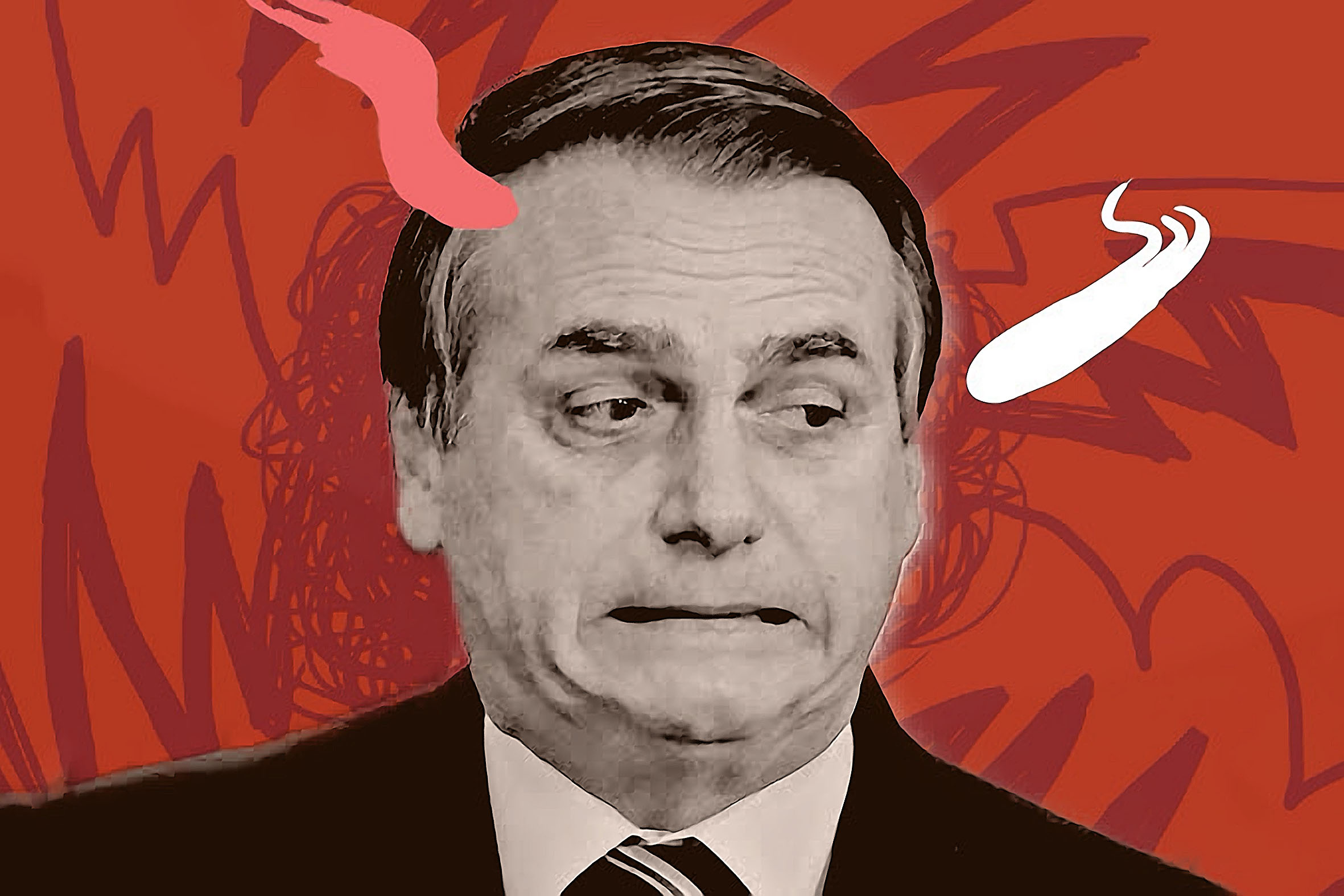 Bolsonaro: Perplexidade e crítica em fundo vermelho.