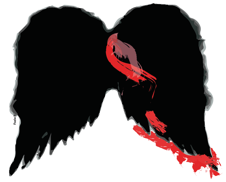 Asas Negras Marcadas de Vermelho