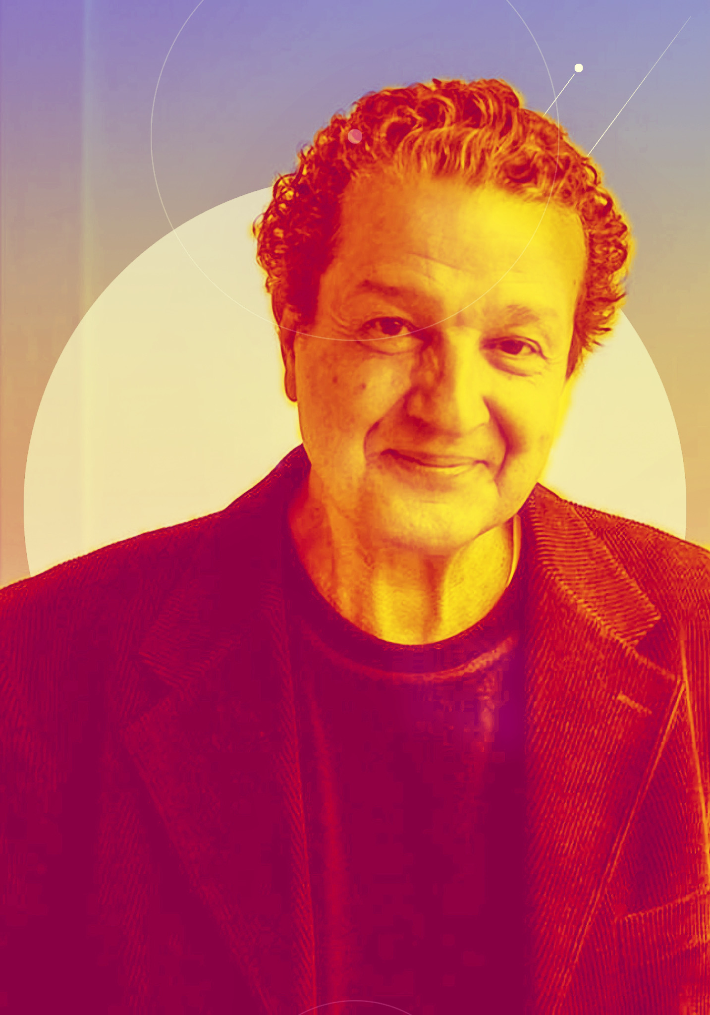 Retrato Vibrante de Homem Sorridente em Fundo Abstrato