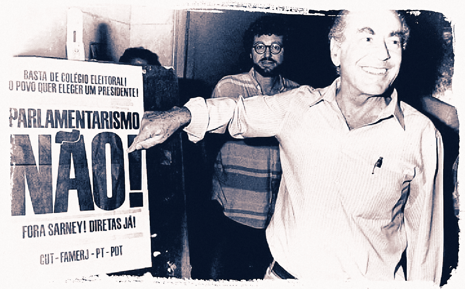 Campanha Diretas Já: Homem Aponta Cartaz Político