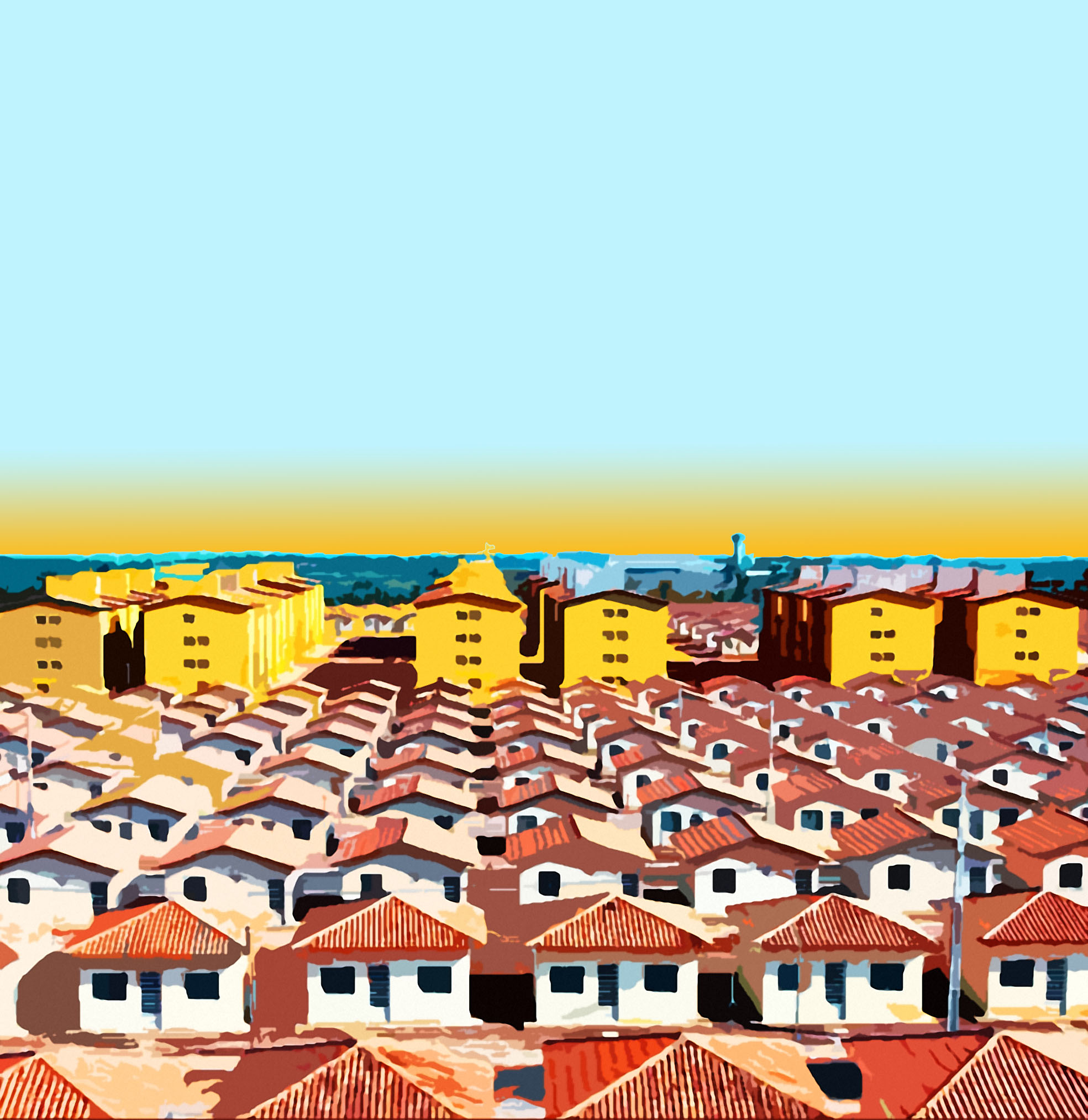 Paisagem Urbana: Casas Densa de Telhados Vermelhos