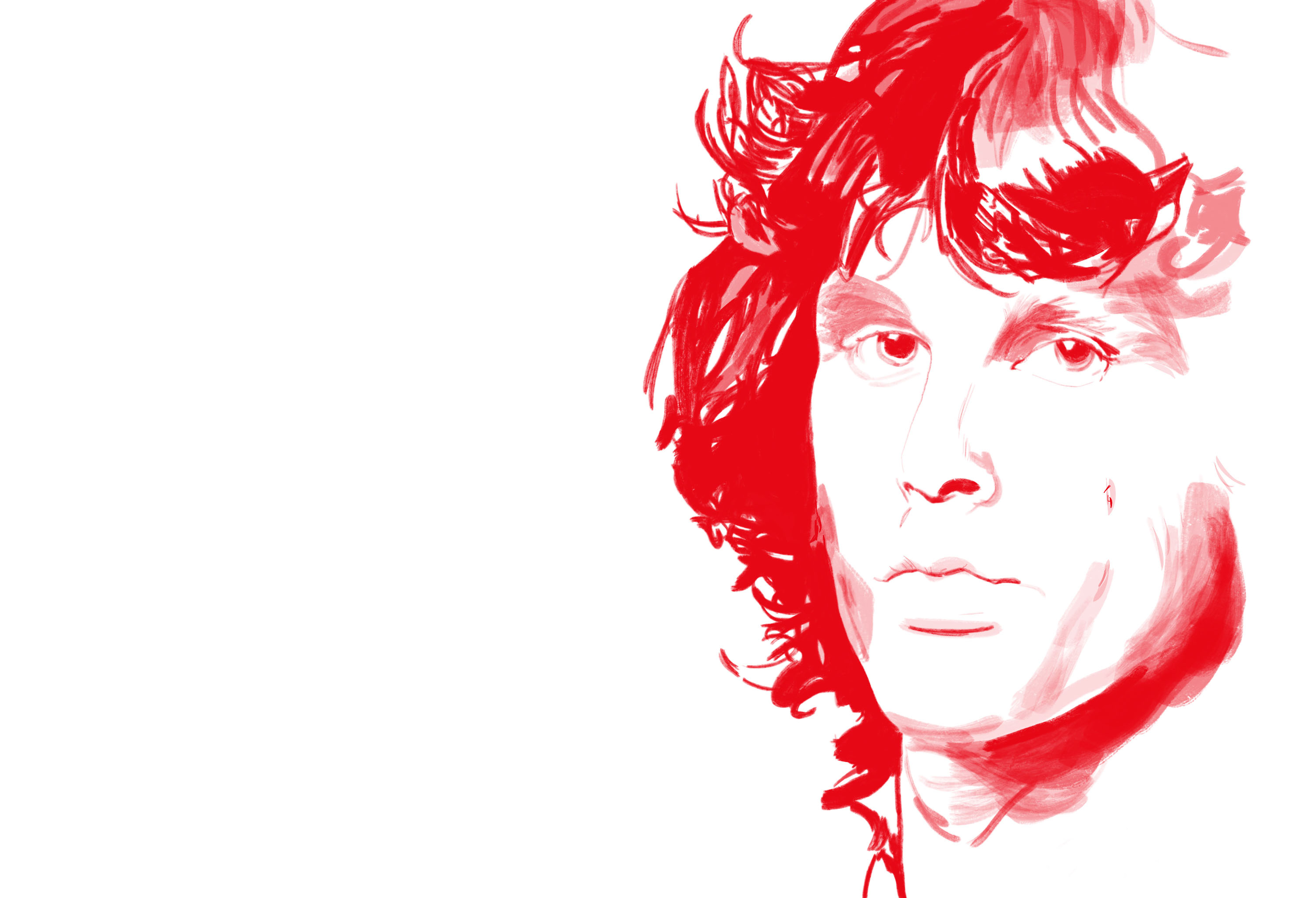 Retrato Vermelho de Homem com Cabelo Cacheado