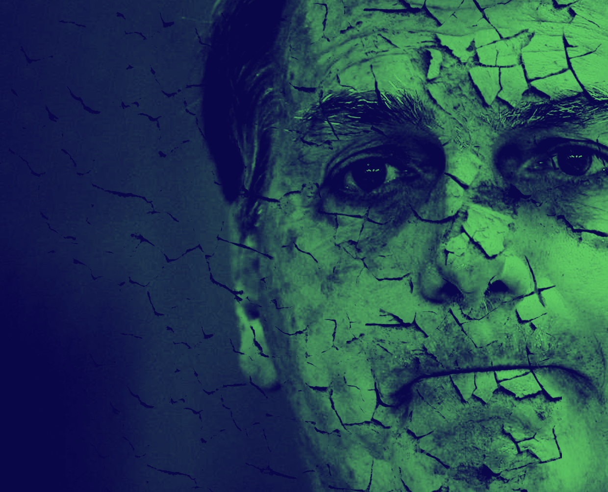 Bolsonaro: Rosto Fragmentado em Tonalidades de Verde e Azul