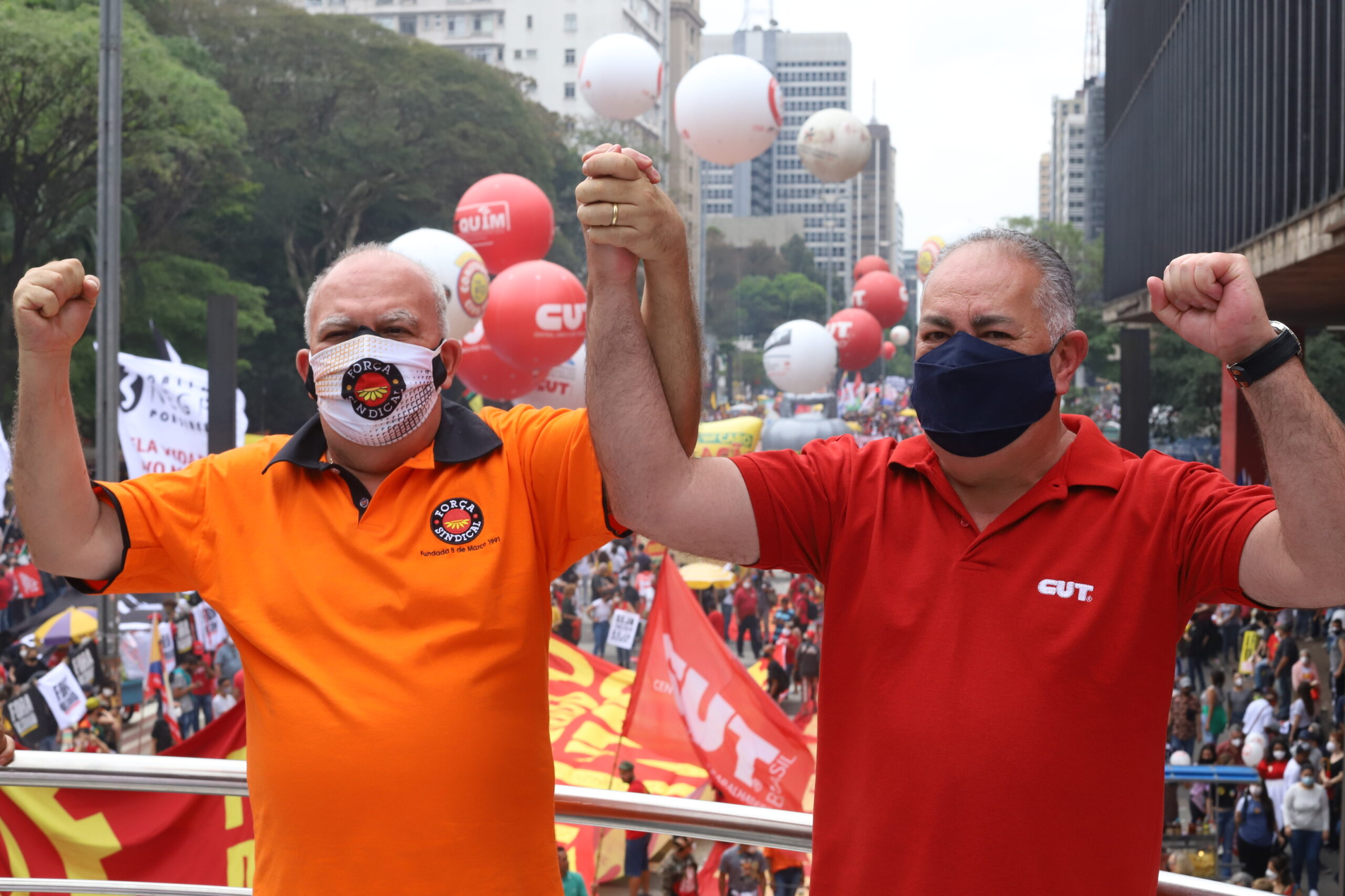 Líderes Sindicais Força Sindical e CUT em Unidade e Protesto