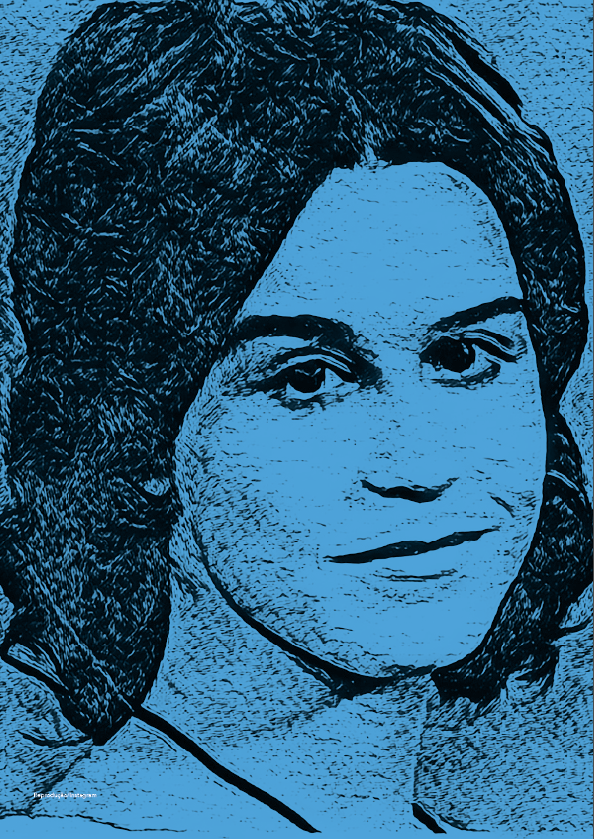 Mulher em Arte Gráfica Azul: Memória e Reflexão