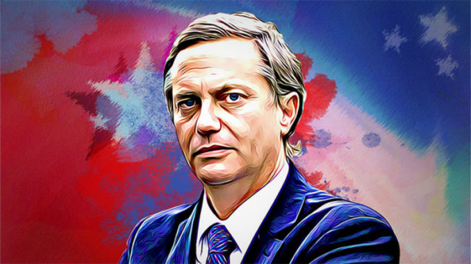 Retrato Político Abstrato: Homem com Fundo Vermelho e Azul