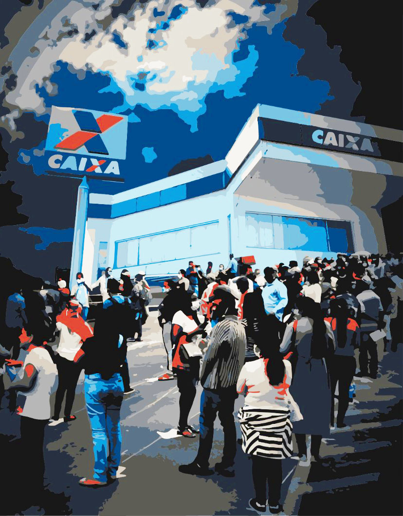 Pessoas em fila na Caixa Econômica Federal (Brasil)