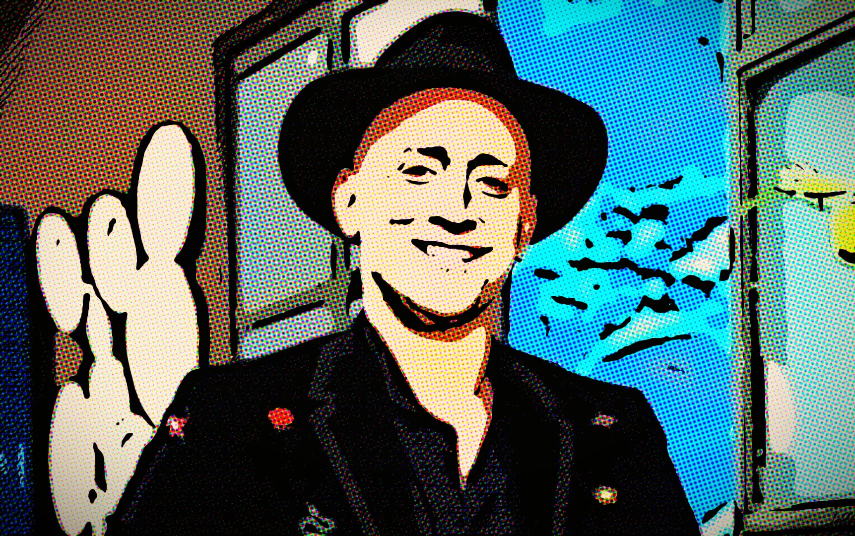 Retrato Pop Art: Homem Sorridente de Chapéu