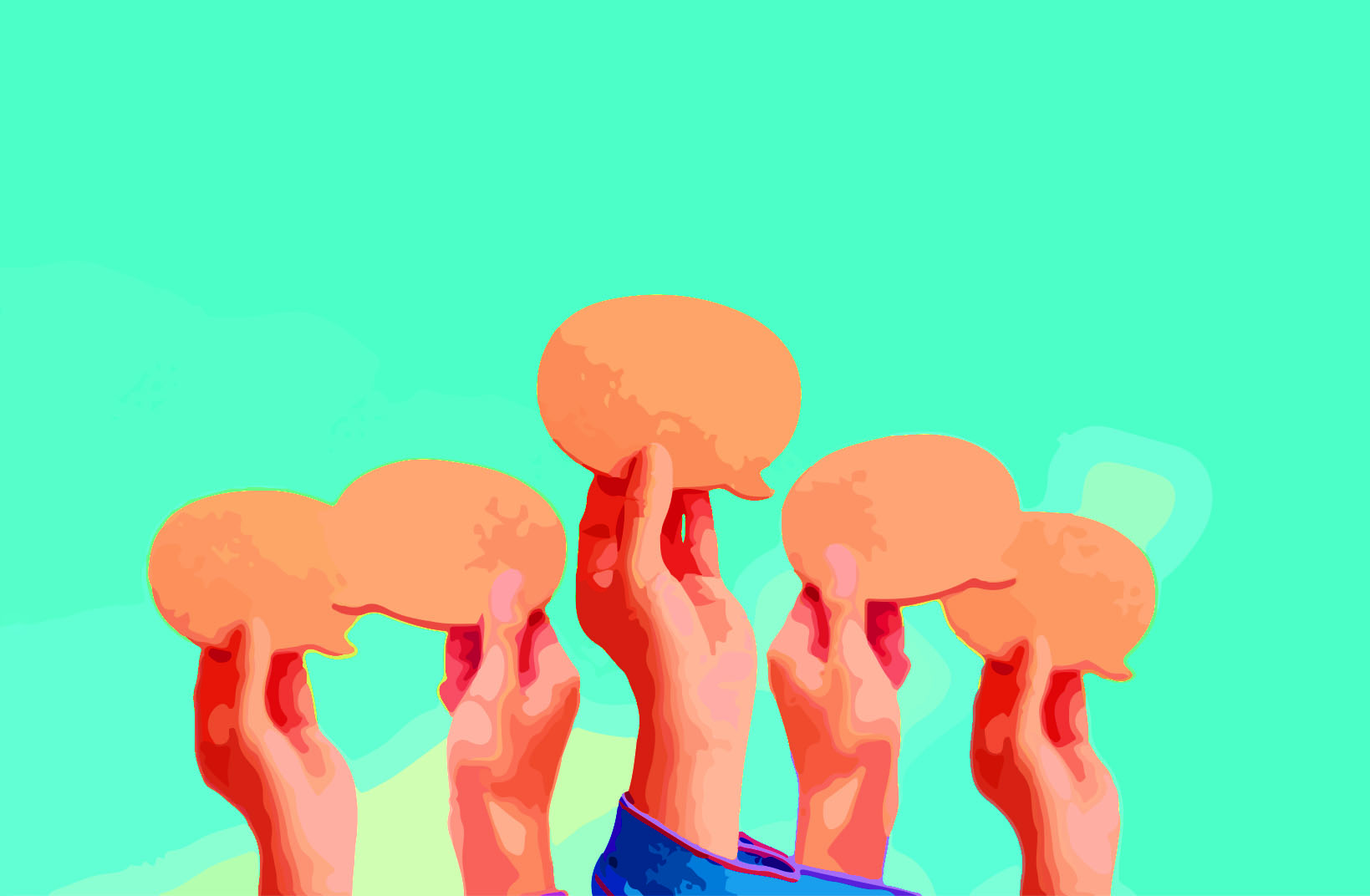 Mãos Erguem Balões de Fala: Vozes Coletivas em Diálogo