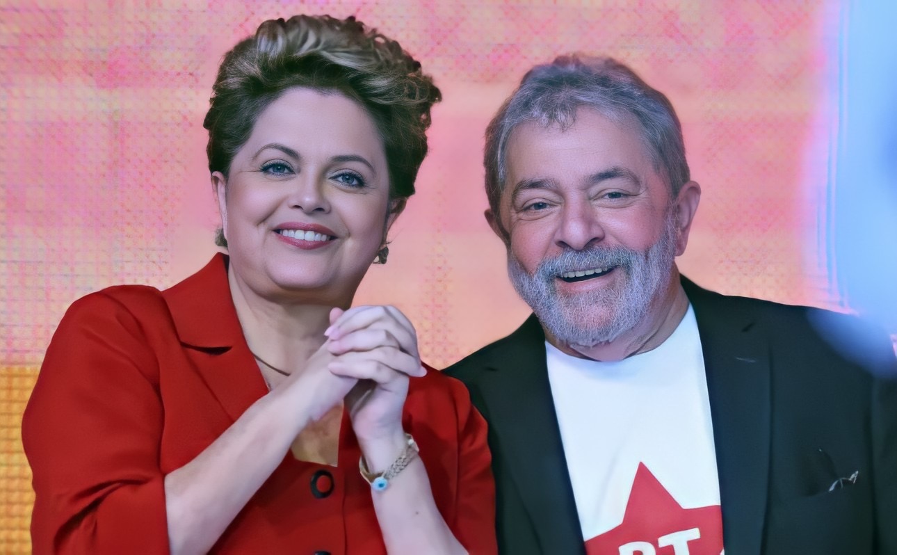 Dilma e Lula Sorriem Juntos em Cenário Vibrante