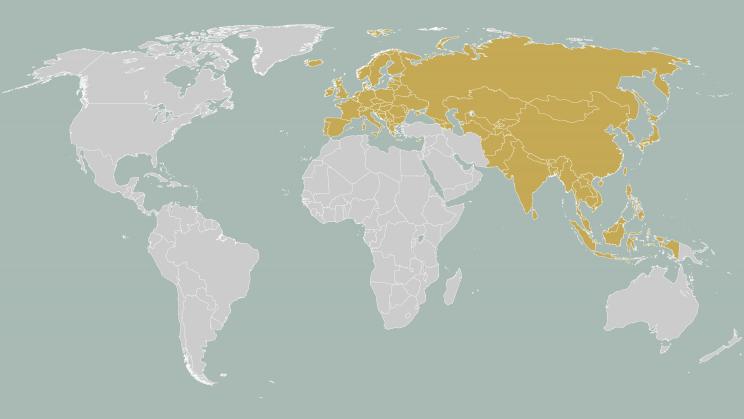 Mapa-Múndi: Destaque Geopolítico da Eurásia e Ásia-Pacífico
