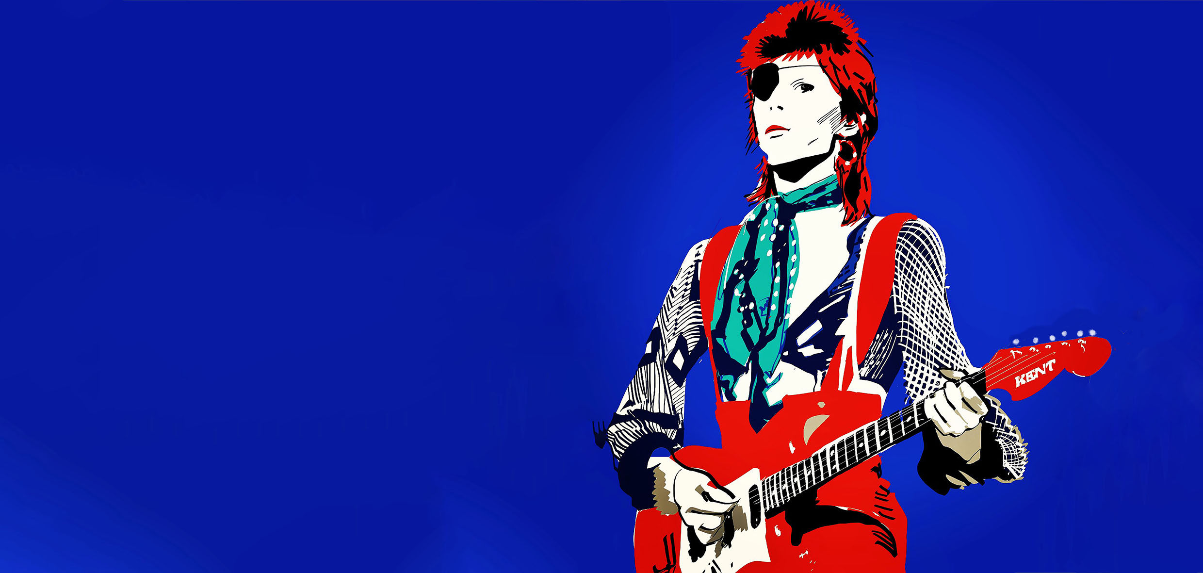 David Bowie (Ziggy Stardust) Estilizado com Guitarra Vermelha