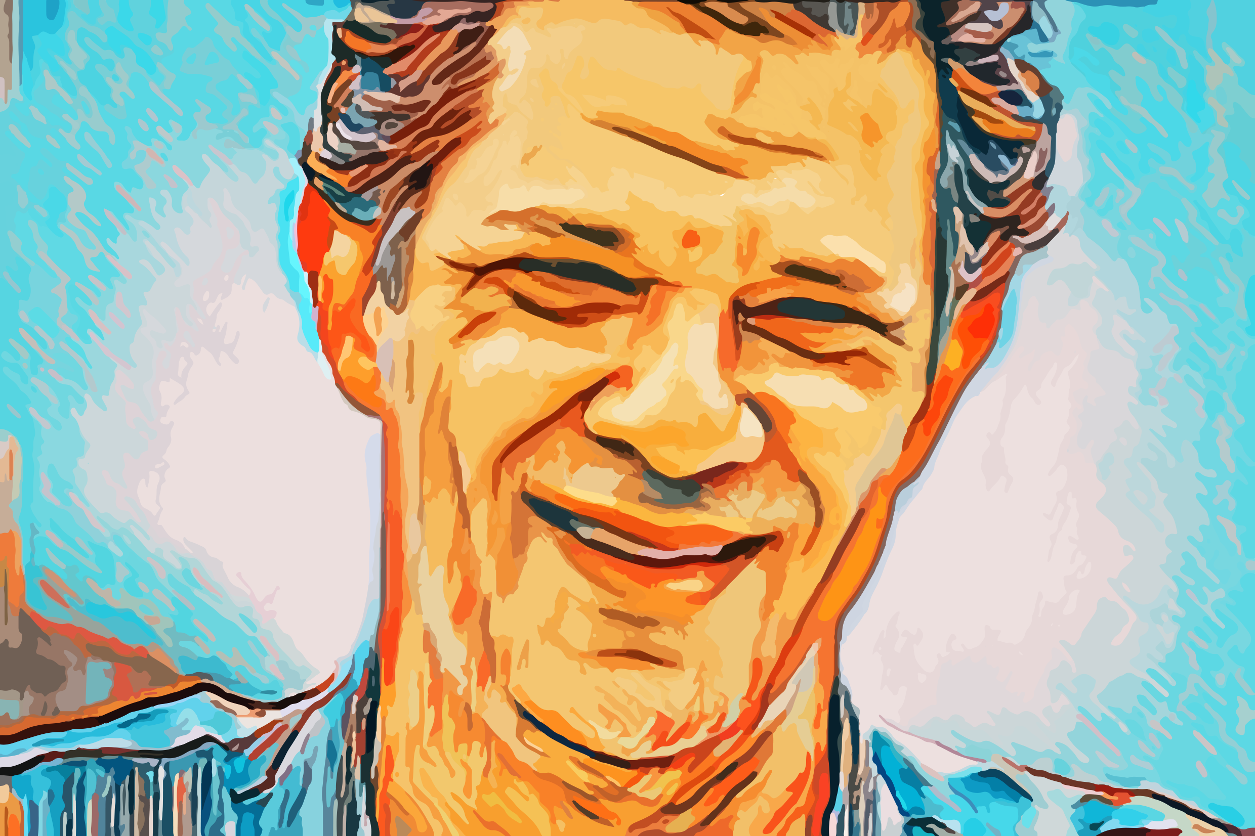 Homem Sorridente com Olhos Fechados: Alegria Contagiante