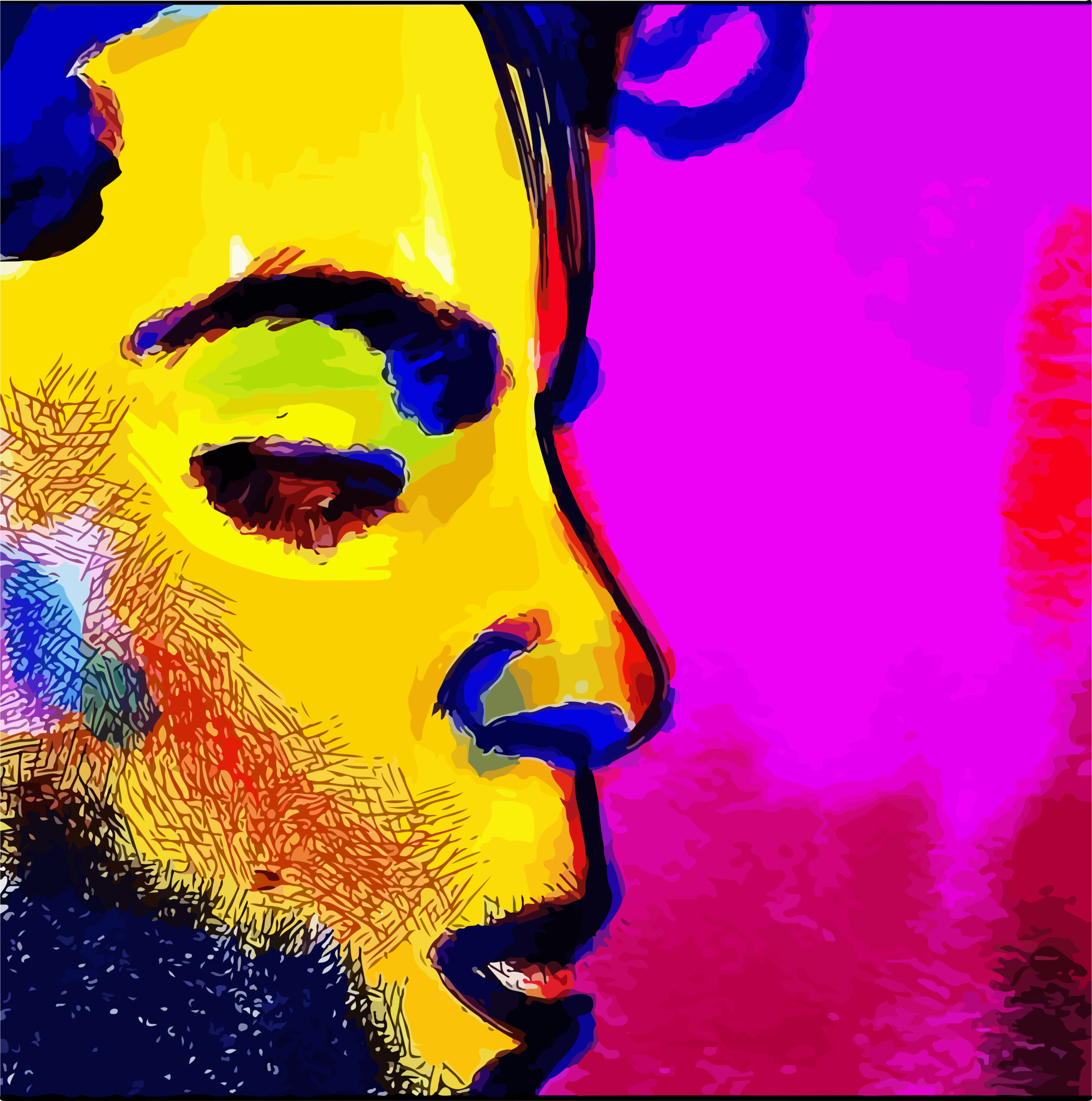 Retrato Vibrante: Perfil Masculino Abstrato em Amarelo e Magenta