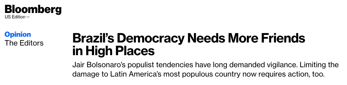 Brasil: Democracia precisa de apoio em altas esferas