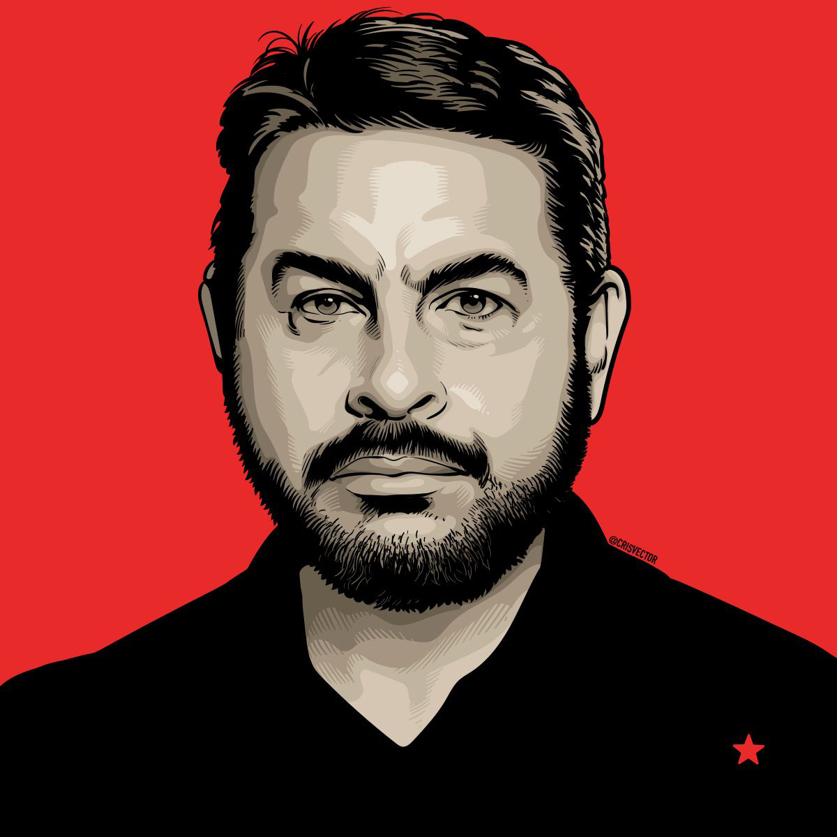 Ícone Socialista: Retrato Gráfico em Fundo Vermelho