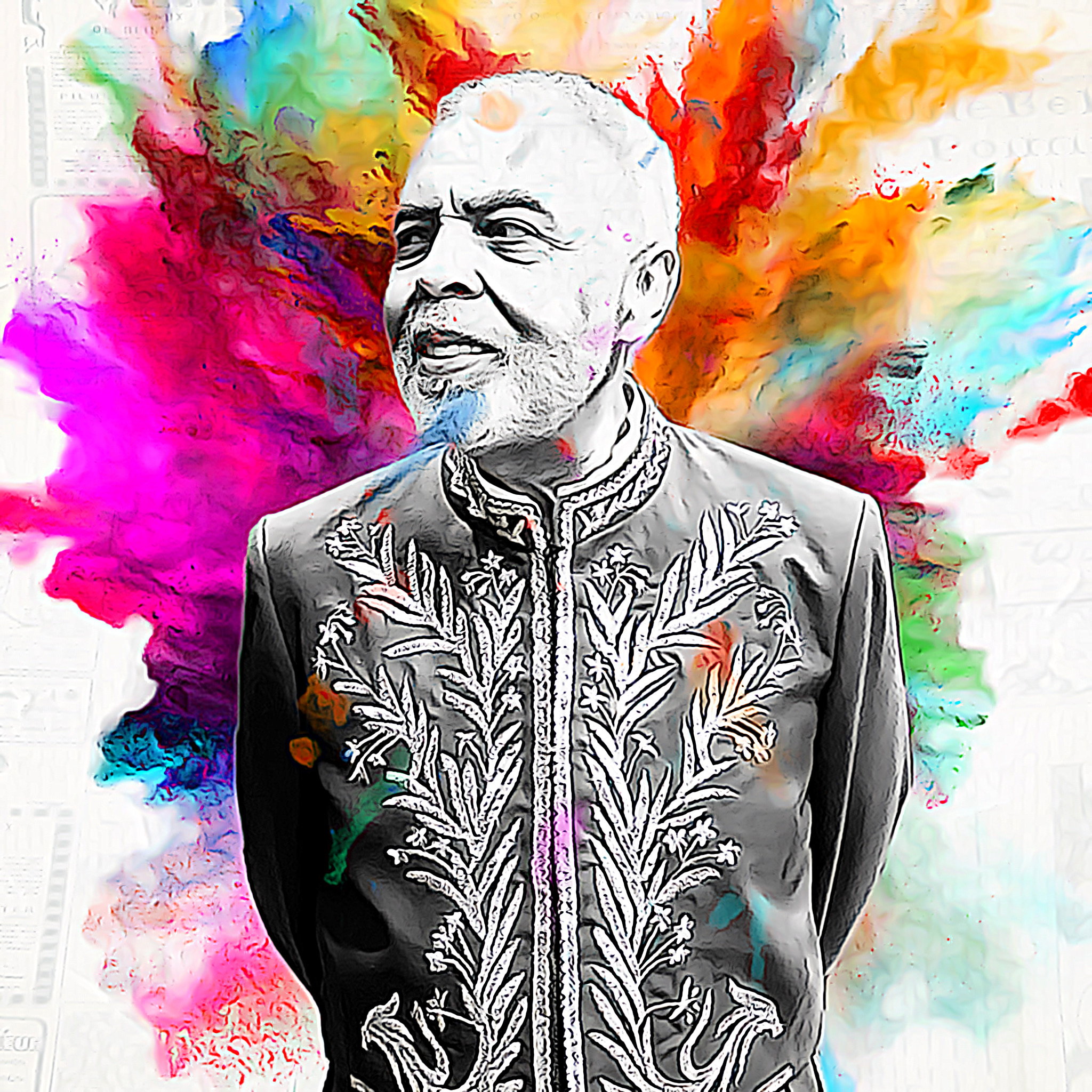 Homem Sábio em Explosão de Cores