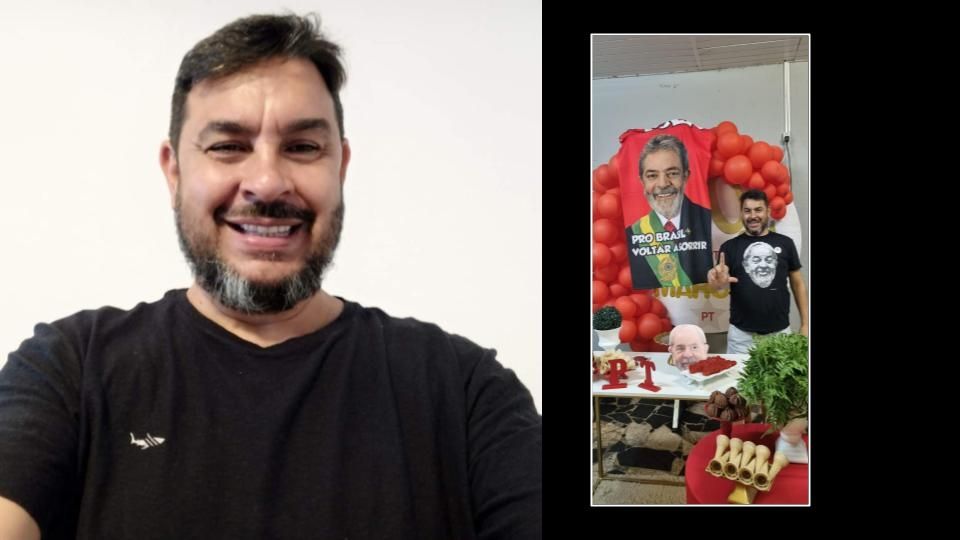 Homem celebra Lula e PT em festa temática
