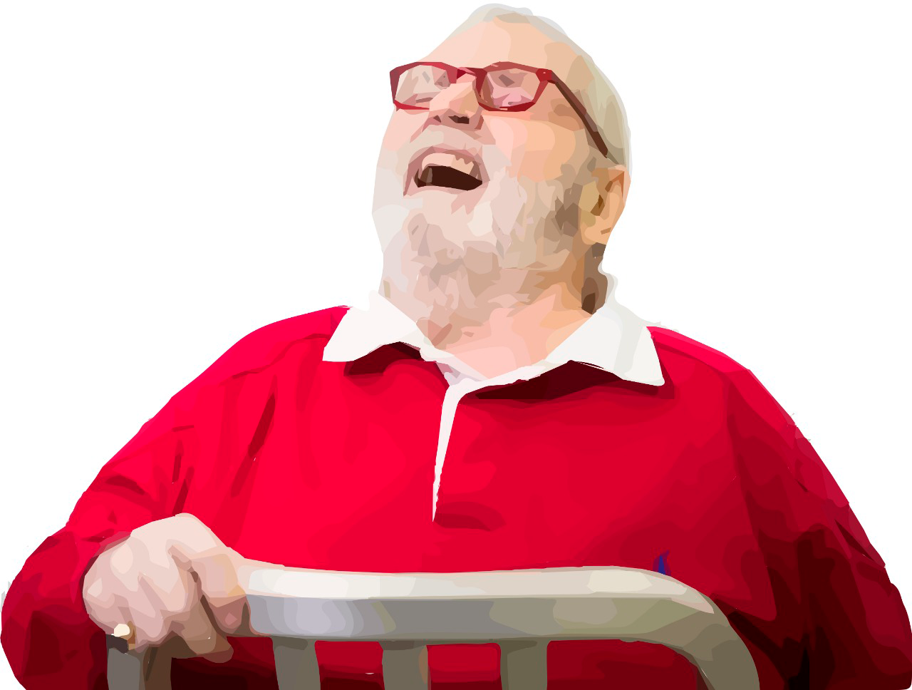 Homem barbudo em êxtase de camisa vermelha