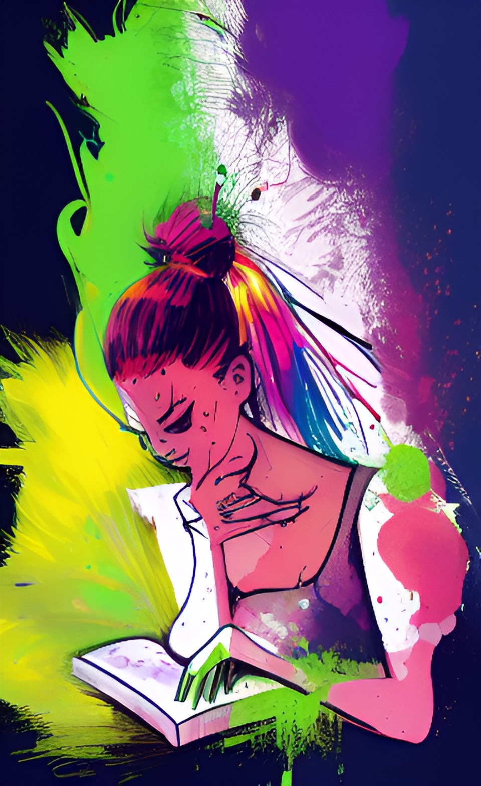 Mulher Lendo, Arte Vibrante e Cores Abstratas