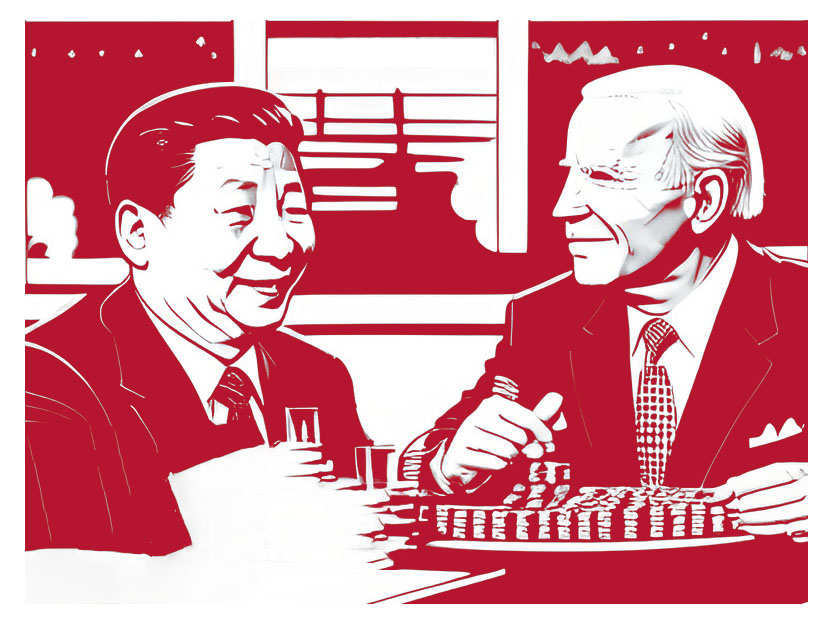 Líderes Xi e Biden: Diálogo Global Ilustrado