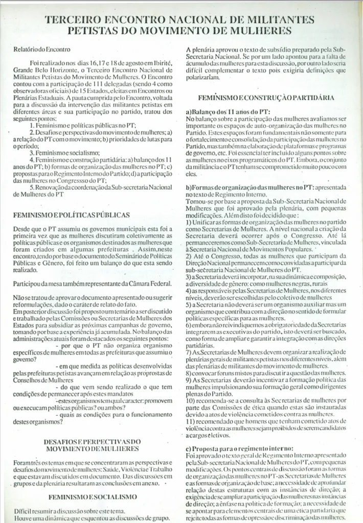 3º Encontro Nacional de Militantes Petistas do Movimento de Mulheres