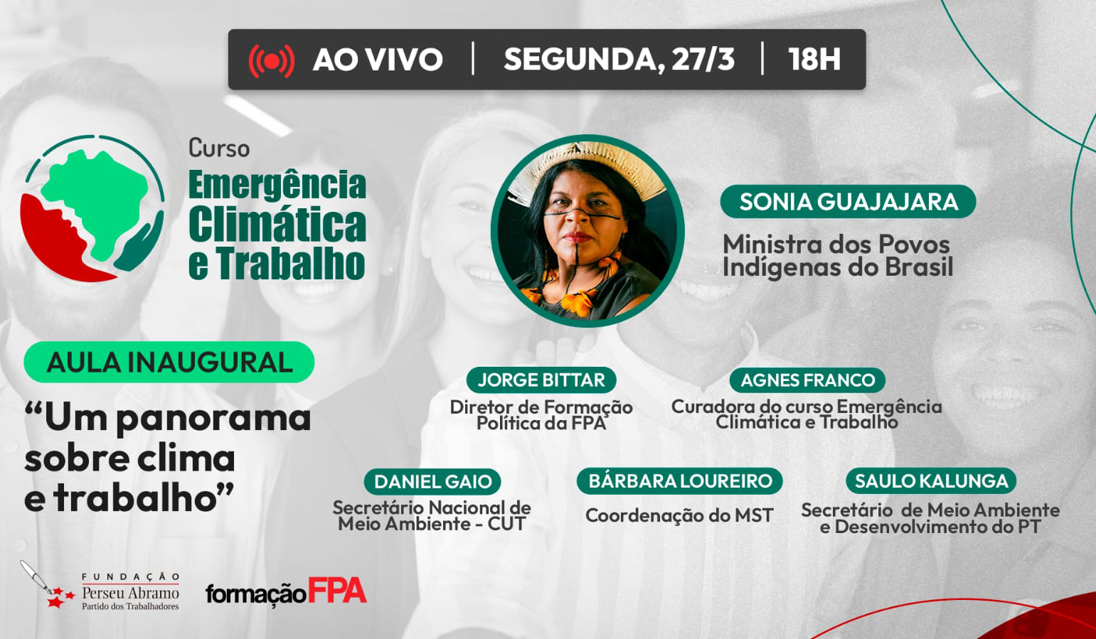 Ministra Sonia Guajajara participará da aula inaugural do curso Emergência Climática e Trabalho