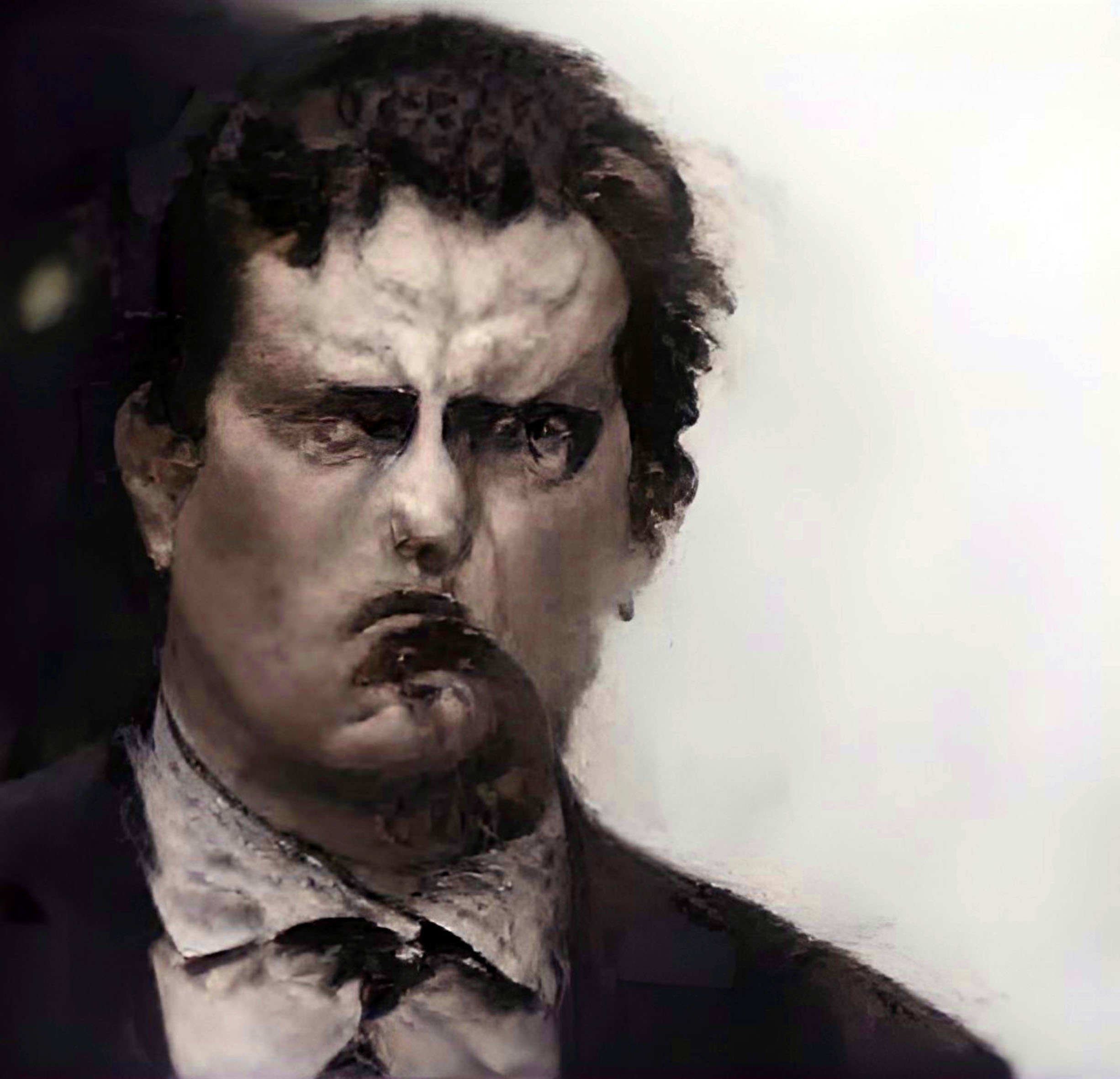 Retrato Dramático: Figura Masculina com Expressão Intensa