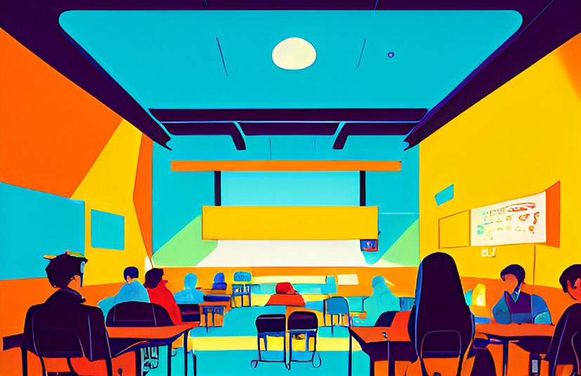 Sala de aula colorida: aprendizado vibrante e colaborativo