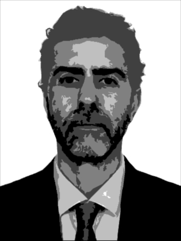 Retrato Gráfico Homem Terno Barba Preto e Branco