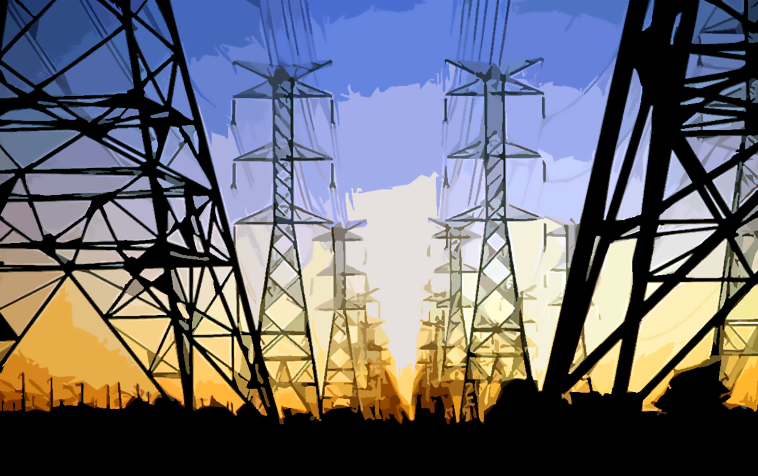 Infraestrutura Energética: Pylons no Horizonte Crepuscular