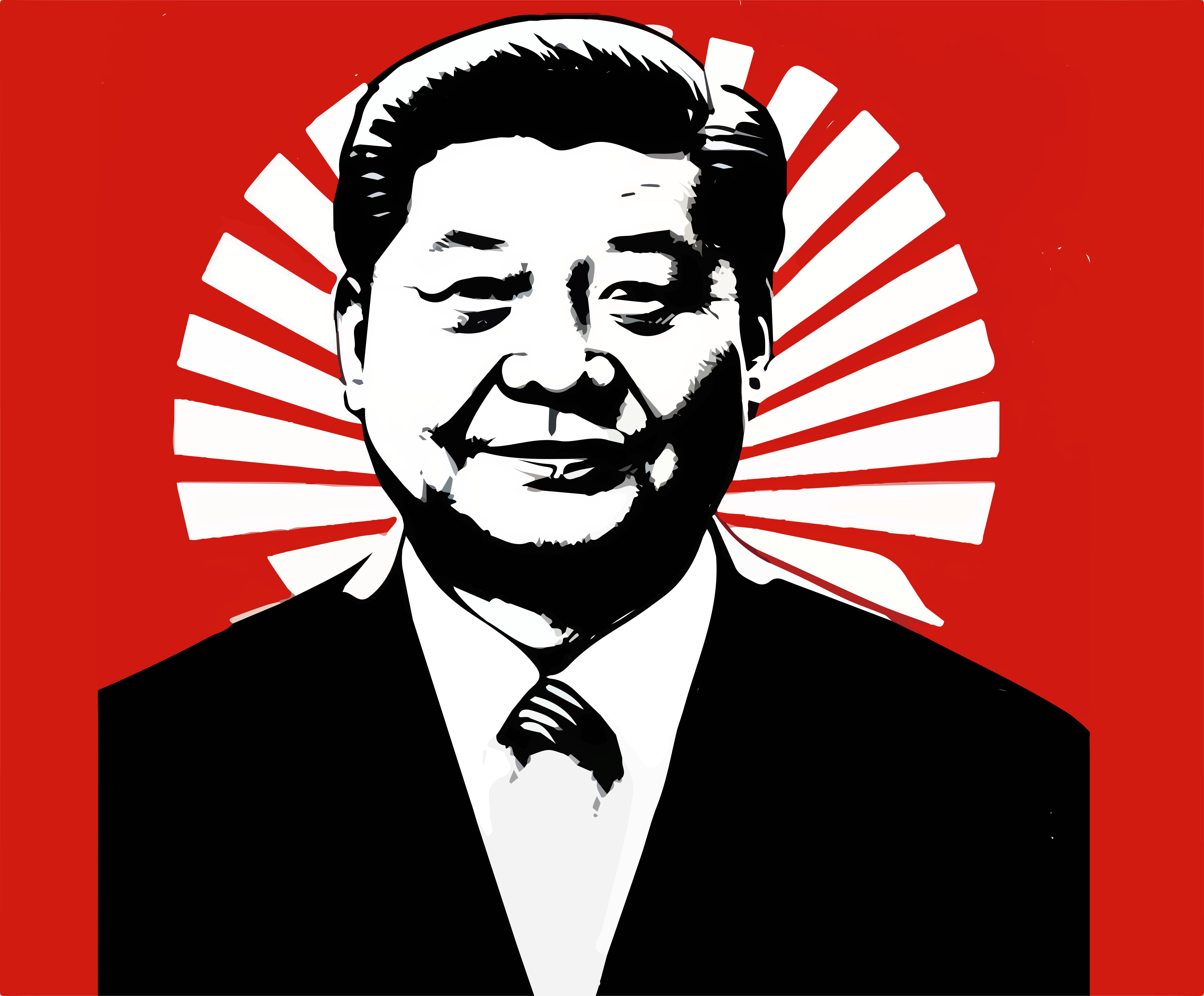 Retrato Gráfico de Xi Jinping em Fundo Vermelho Radiante